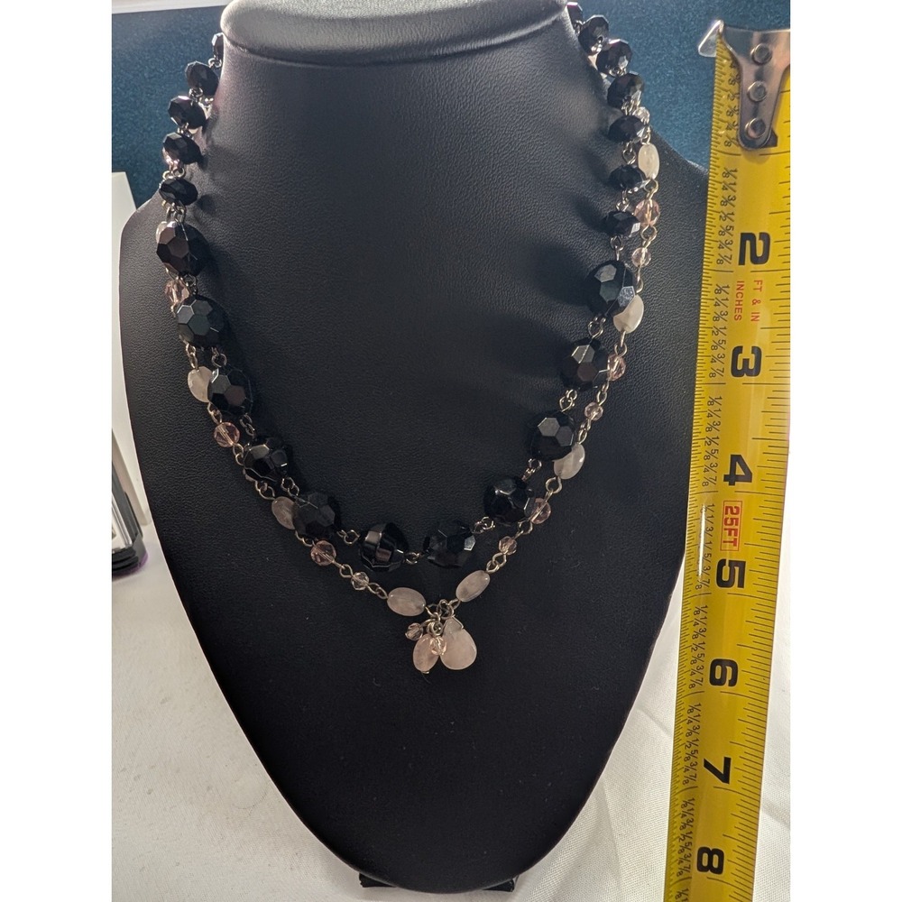 Liz & Co. Double Strand Beaded Necklace – Black Faceted Glass & Rose Quartz - Picture 6 of 6